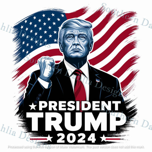 President Trump 2024 american flag fist bump sublimation dtf dtg graphic instant digital design download png