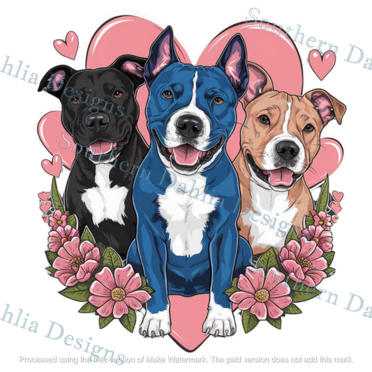 Love a pit bull hearts flowers dog love sublimation dtf dtg graphic design tshirt instant digital download png