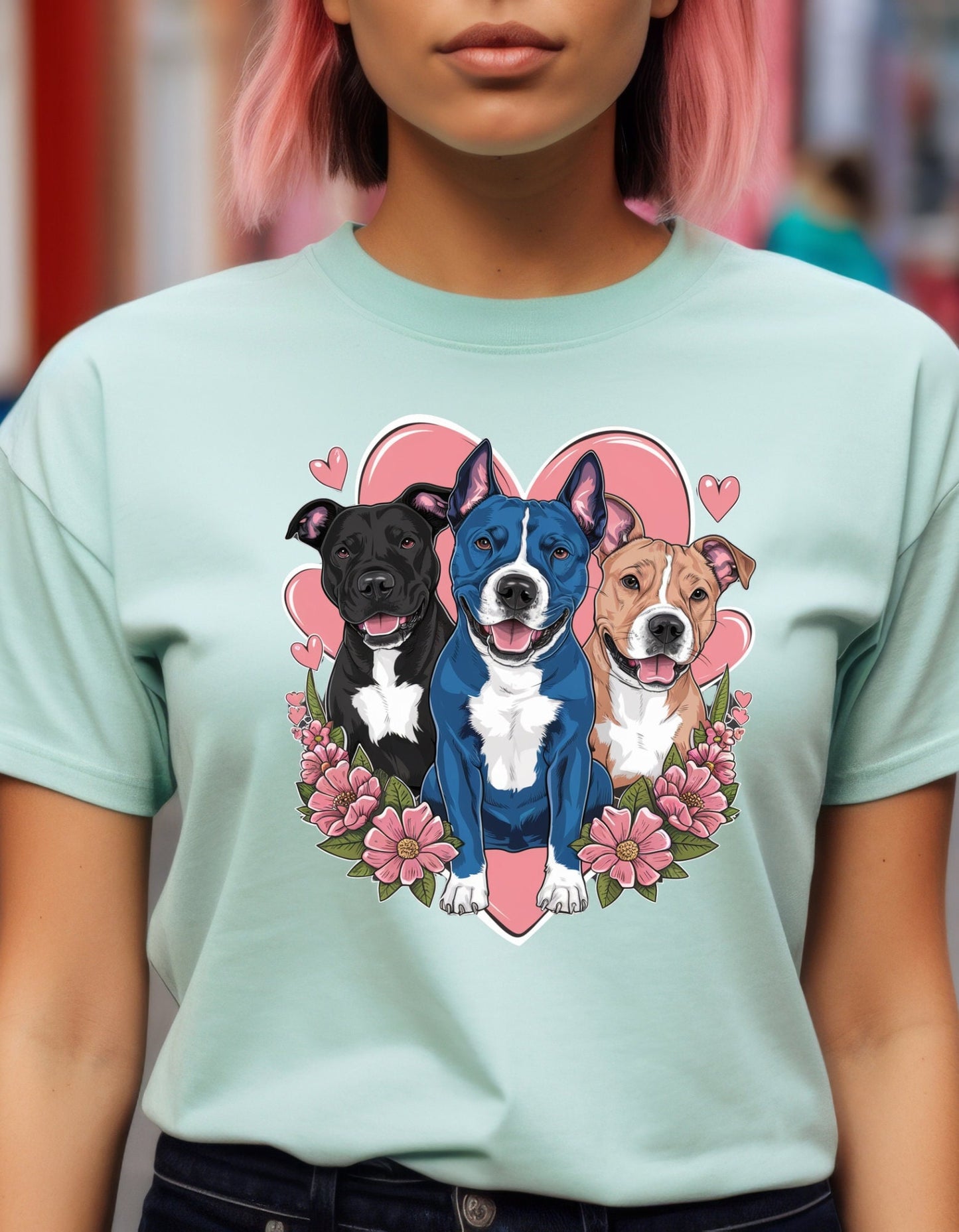 Love a pit bull hearts flowers dog love sublimation dtf dtg graphic design tshirt instant digital download png