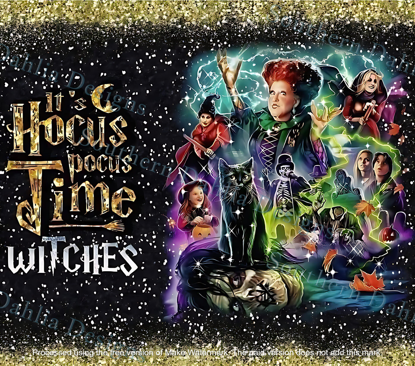 Hocus Pocus 20oz Tumbler Wrap sublimation halloween sanderson sisters sparkle effect cricut silhouette instant png digital download