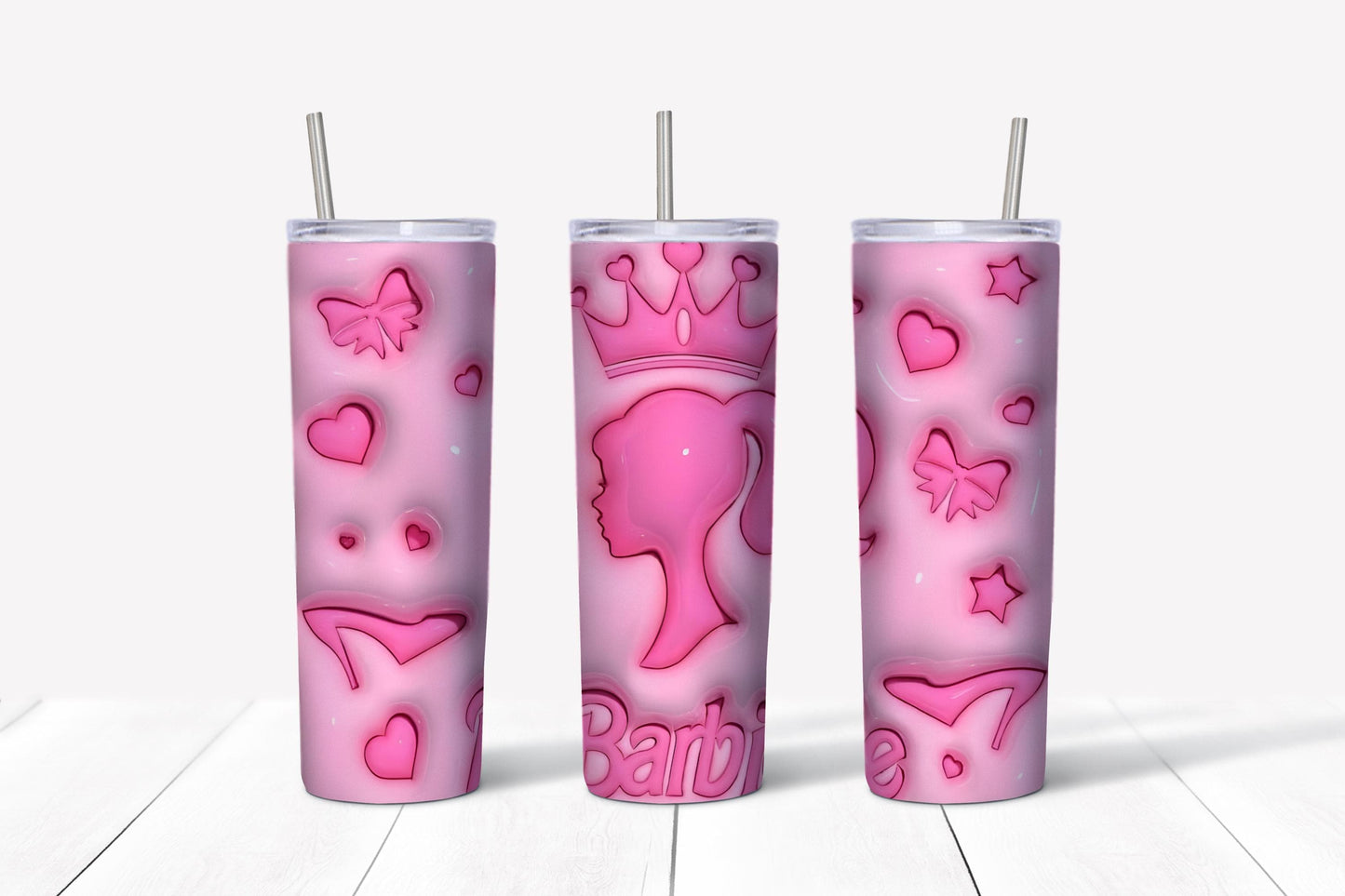 Barbie inspired 20 oz tumbler (You choose design) cute puffy 3d tumbler design hot/cold coffee, tea, gift, birthday, christmas, baby item