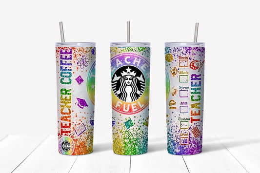 Teacher fuel starbucks themed 20 oz sublimation tumbler wrap school class instant png digital download