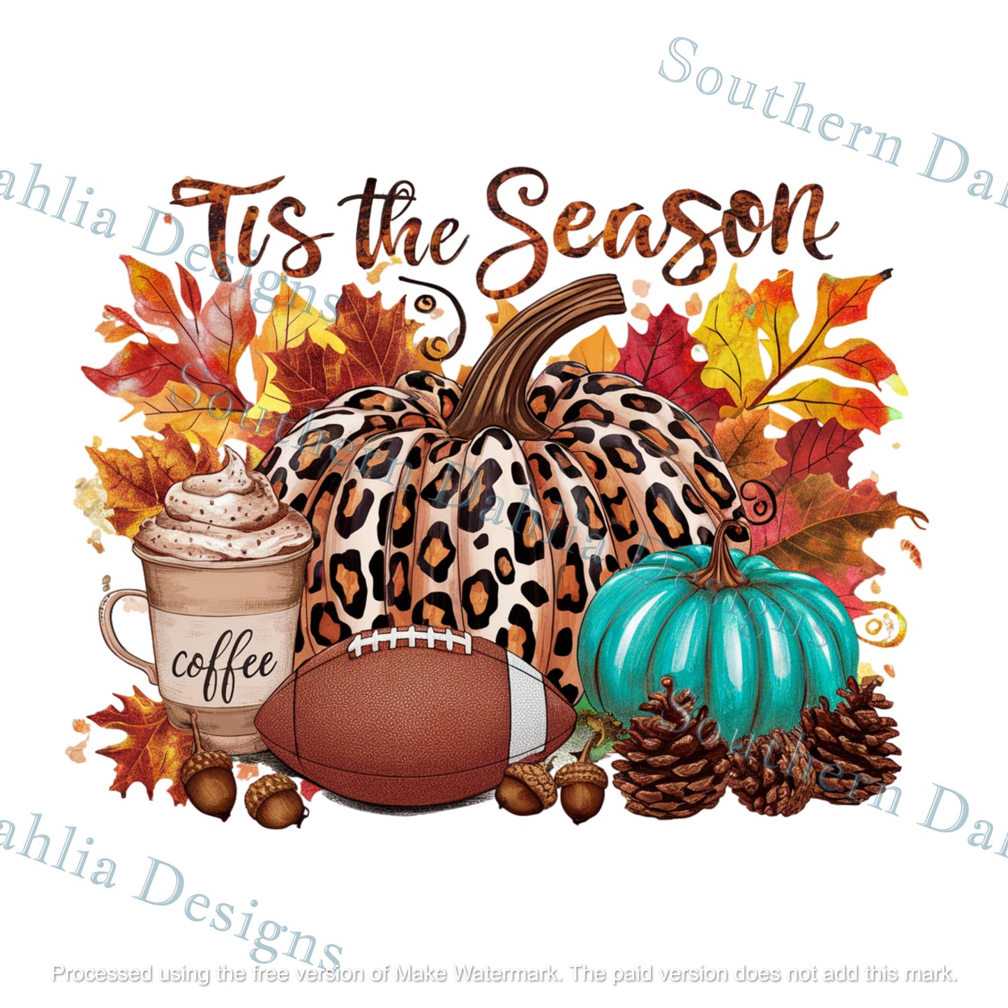 Tis The Season fall halloween football design for sublimation dtf dtg home decor gift image transfer instant digital download png/svg