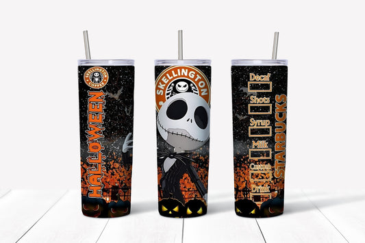 Halloween Jack Skellington Starbucks themed 20 oz sublimation tumbler wrap pumpkins hot cold stainless steel instant png digital download