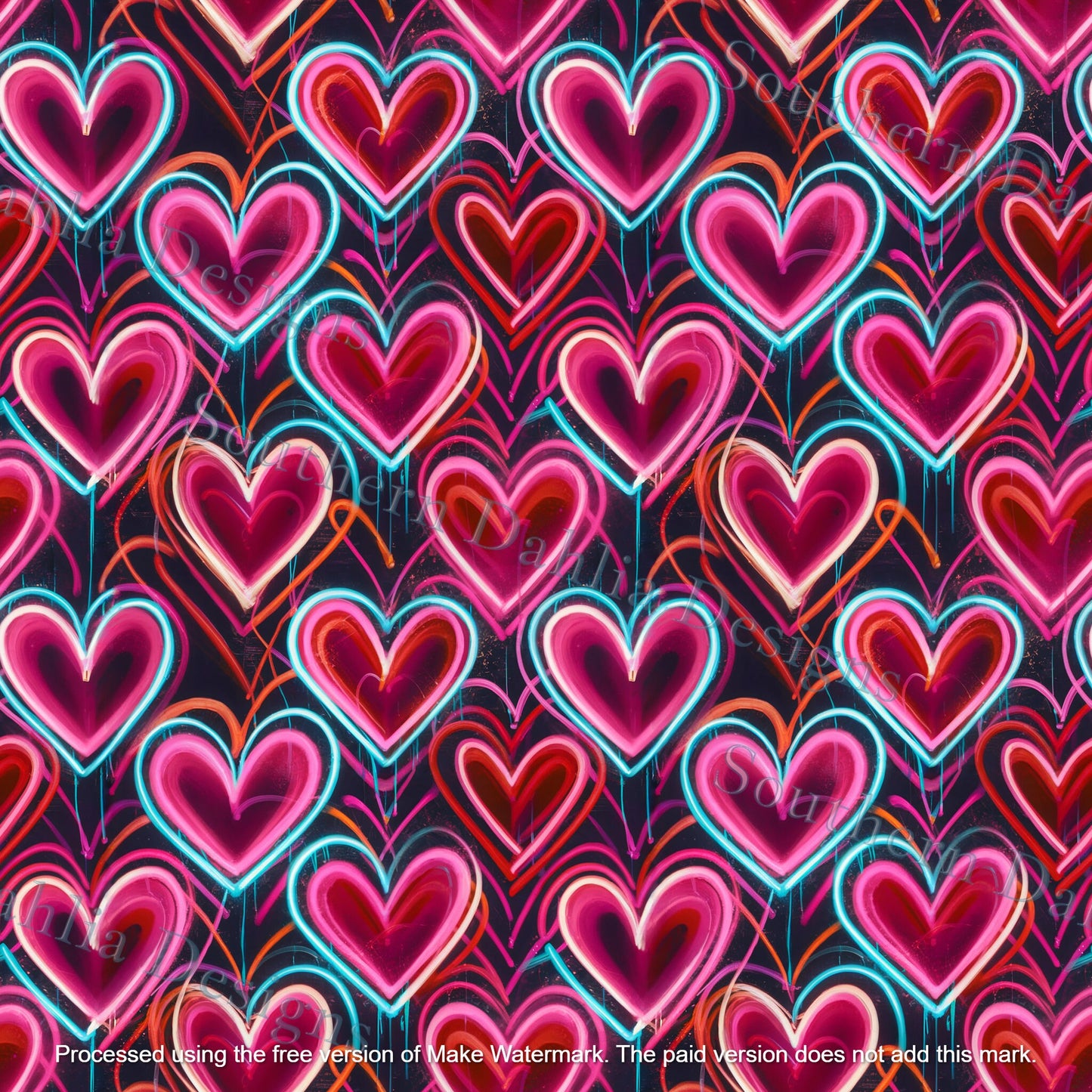 Graffiti Hearts seamless pattern digital file for sewing, paper crafts, sublimation and more png digital download