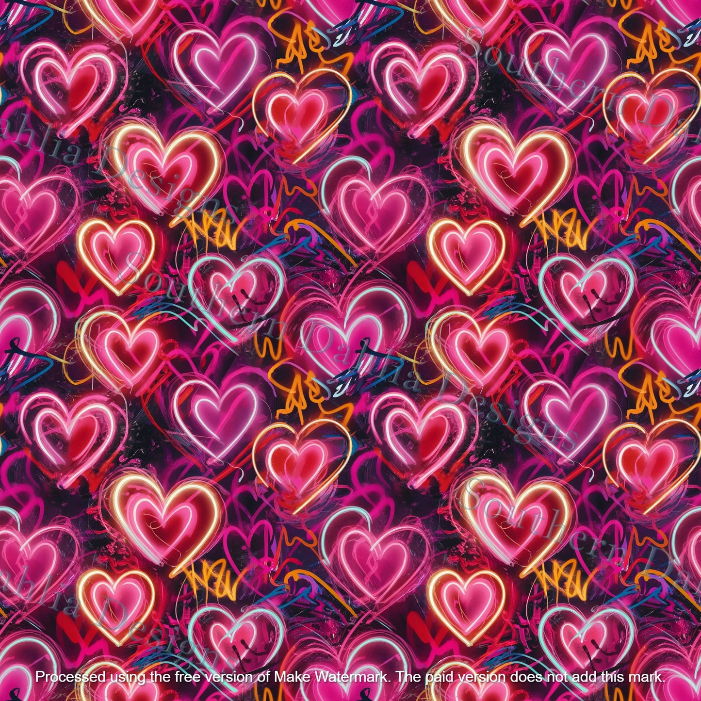 Graffiti Hearts seamless pattern digital file for sewing, paper crafts, sublimation and more png digital download