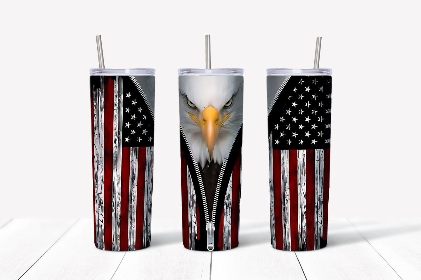 American flag and eagle sublimation 20 oz tumbler wrap zipper design png instant digital download