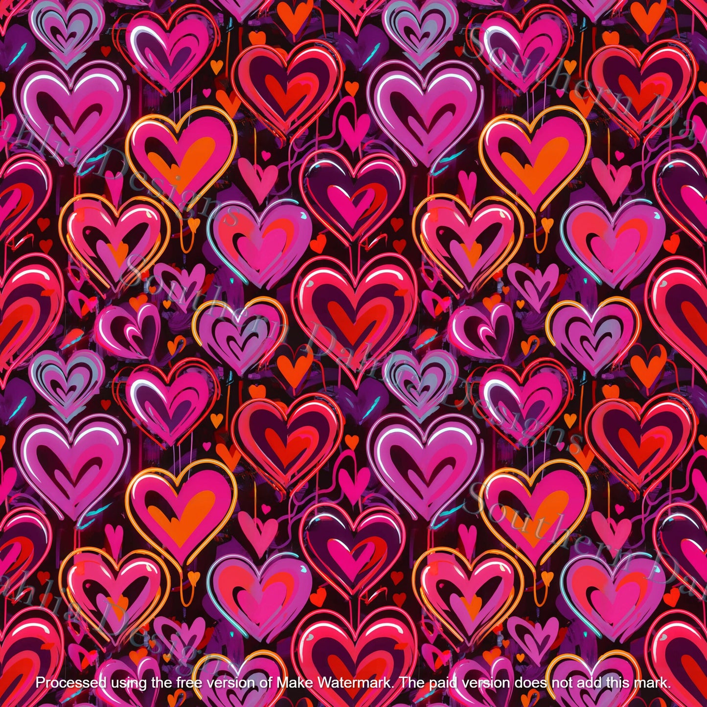 Graffiti Hearts seamless pattern digital file for sewing, paper crafts, sublimation and more png digital download