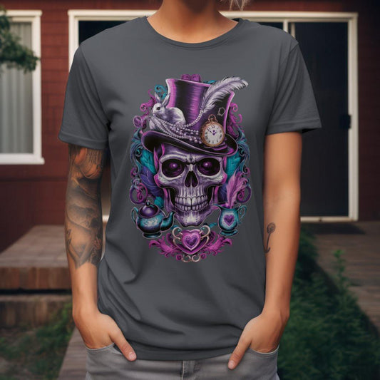 Top hat skull with clock teal alice in wonderland mad hatter halloween sublimation design dtf dtg instant download png