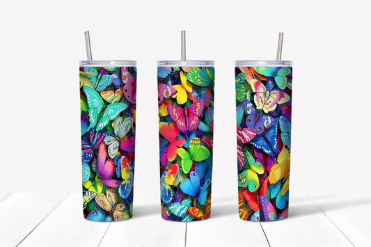 Beautiful butterflies themed 20 oz sublimation tumbler wrap design instant png digital download