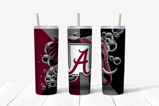 Alabama crimson tide roll tide elephant with bubbles black maroon silver bama sublimation design tumbler wrap design instant download png