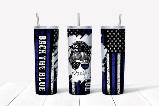 Back The Blue police officer wife themed 20 oz sumblimation tumbler wrap design instant digital png download