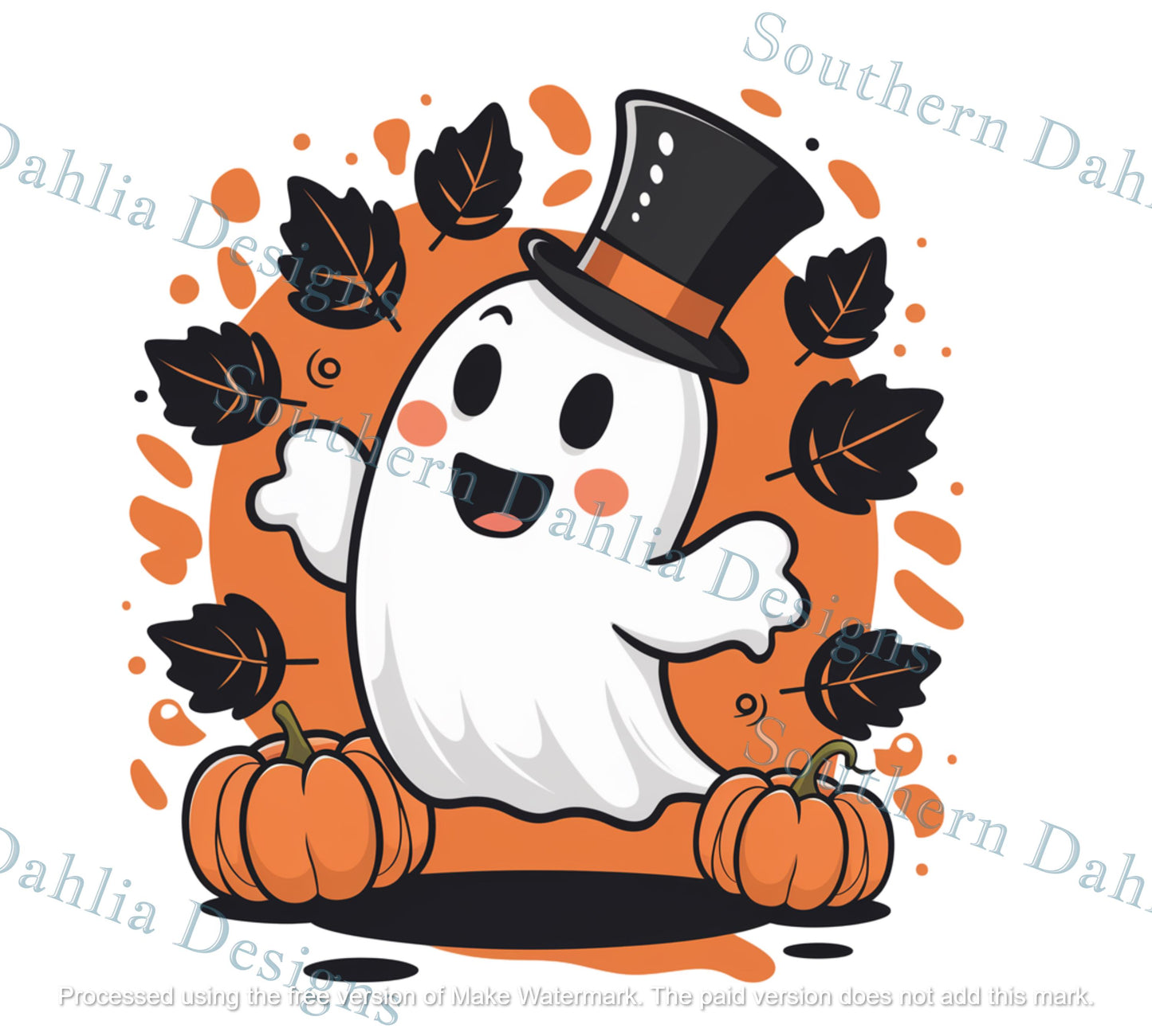 Cute Ghost halloween with leaves and pumpkins, decoration, home decor, gift item instant png digital download, sublimation, dtf, dtg