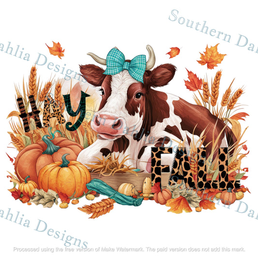 Hay Fall cute cow autumn/fall design home decor paper transfer dtf dtg sublimation instant digital download png/svg