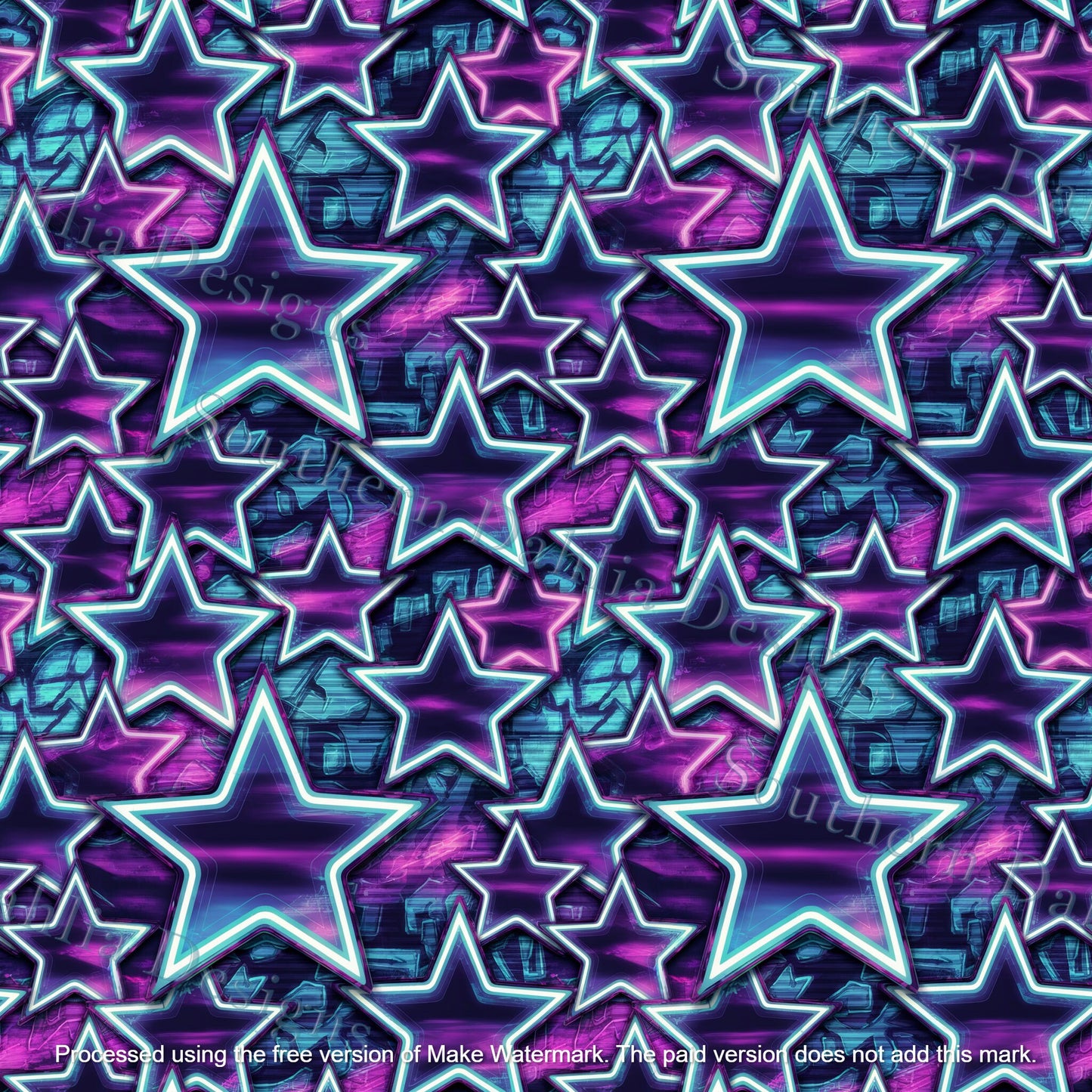 Neon Stars seamless pattern digital file for sewing, paper crafts, sublimation and more png instant digital download