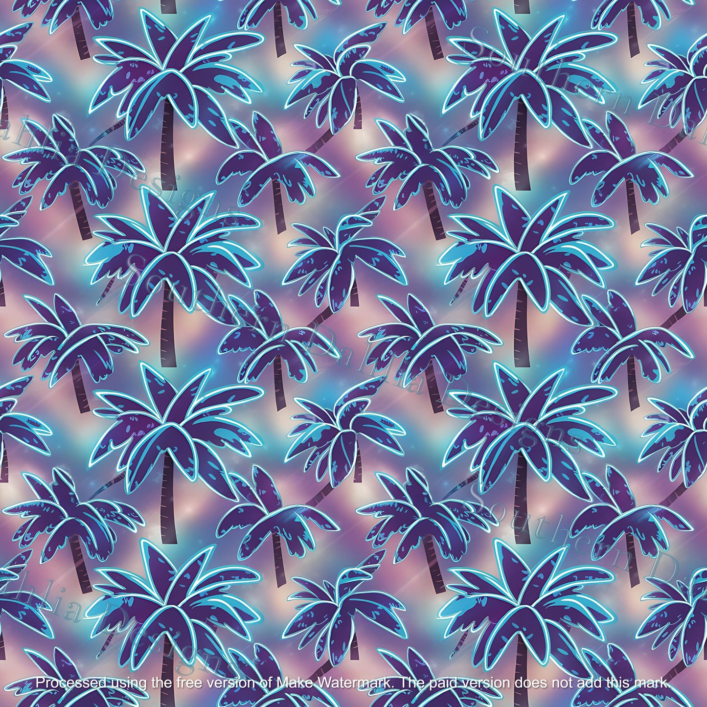 Neon Palm Trees seamless pattern digital file for sewing, paper crafts sublimation and more png svg instant download