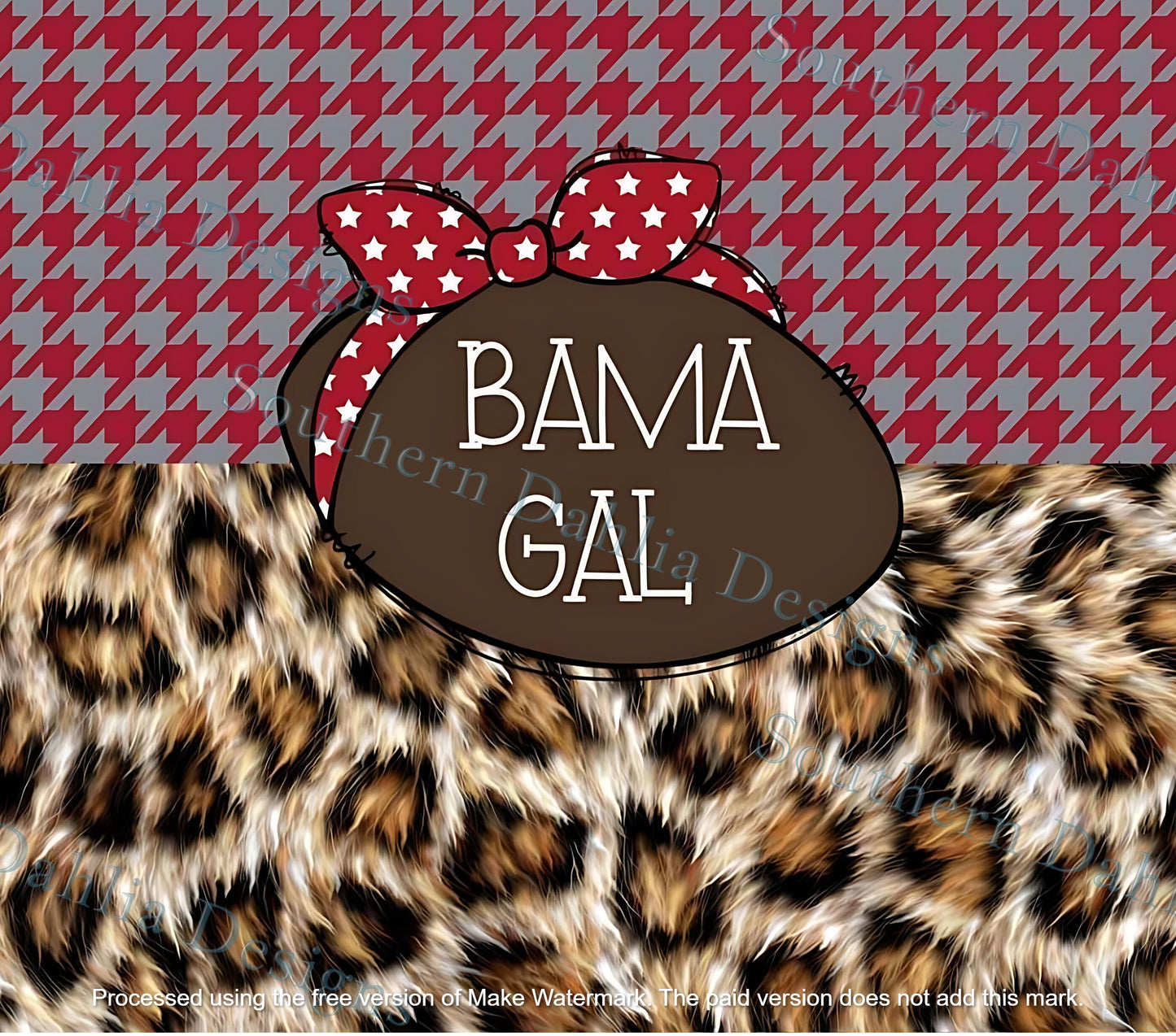 Bama Gal 20 oz sumblimation tumbler houndstooth football leopard fur effect alabama roll tide bama