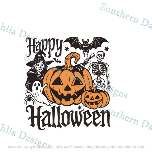 Happy halloween pumpkin witch ghost bat skeleton decoration  graphic sublimation dtf dtg design instant digital download png