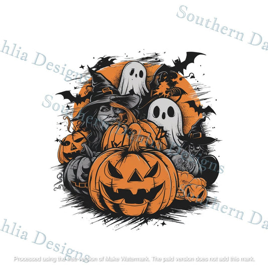 Creepy halloween pumpkin ghost witch bats decoration graphic sublimation dtf dtg design instant digital download png