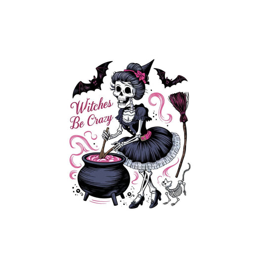 Witches be crazy halloween fun bats cauldron witch broom skeleton decoration  graphic sublimation dtf dtg design instant download png