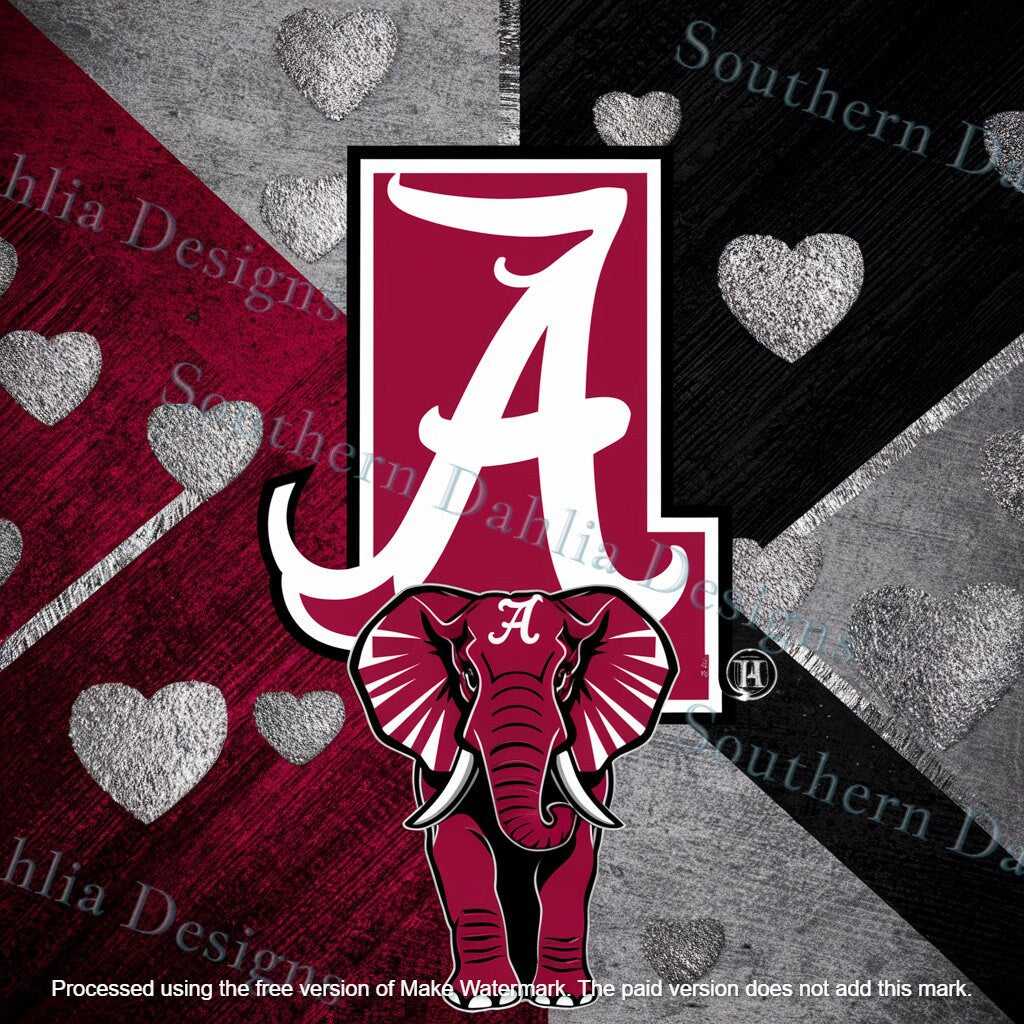 Alabama crimson tide hearts black and maroon football elephant roll tide sublimation design tumbler  20oz