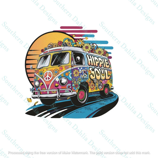 Hippie soul bus flowers peace vintage retro tshirt sublimation dtf dtg instant digital download png