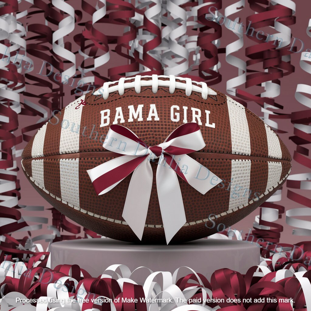 Alabama bama girl football with ribbon and bow crimson tide roll tide sublimation design tumbler 20oz